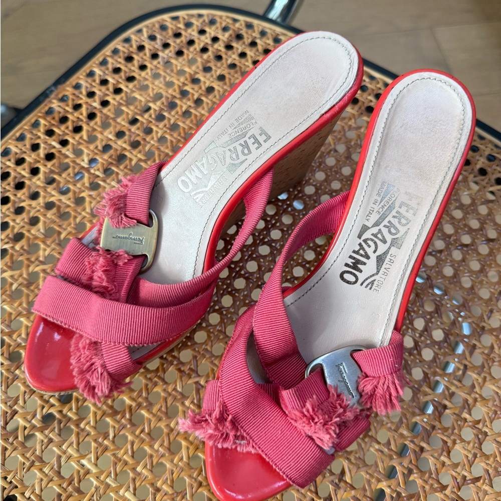 Salvatore Ferragamo Red Wedge Sandals